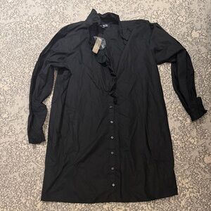J. Crew Women’s Black long sleeve Button-Down ruffled shirt dress